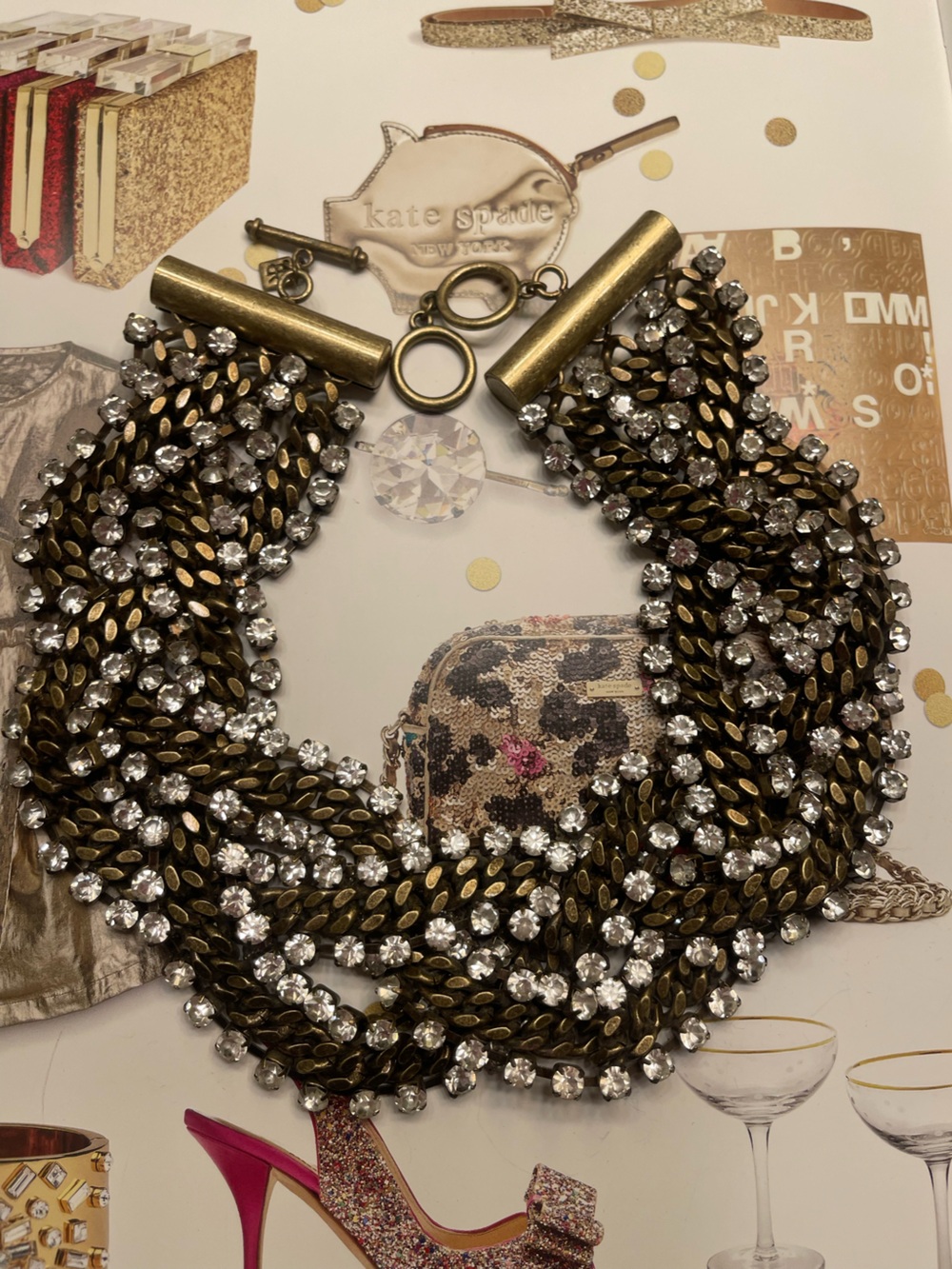 Banana Republic Chunky Collar Crystal-Embellished Bronze Chain Necklace